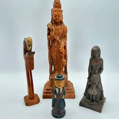 Carved Wood Sculptures Figurine - Folk Art Statues Assortment