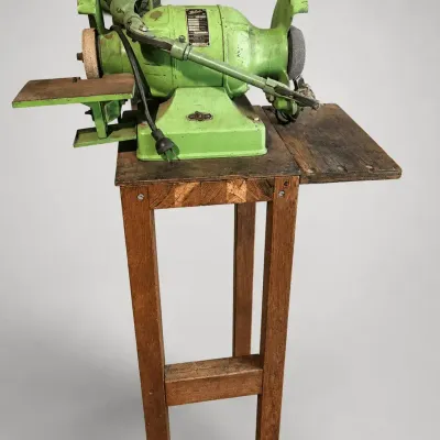 Packard Electric Bench Grinder 1/3 HP Motor Sharpener Wooden Stand Accessories