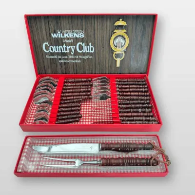 Wilkens Country Club Flatware Set Wood Handles Stainless Steel Cutlery Box