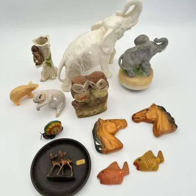 Ceramic Animal Figurine Collection - Elephant, Ow,l Horse, Fish, Sloth(12pcs.)