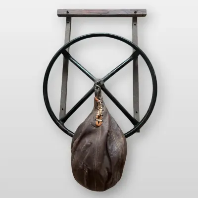 Sears Roebuck Leather Speed Bag Boxing Punching Bag with Wall Mount Frame