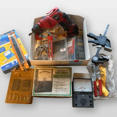 Hyper Tough Electric Drill Pittsburgh Bar Clamp Micronta Multitester GATCO Knife Sharpener Set