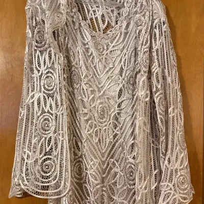 100% Silk Hand-Crafted Crochet Lace Dress & Jacket Set XL