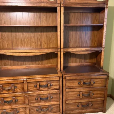 Rustic Mission-Style 3-Piece Wooden Bedroom Wall Unit & Bookcase Set