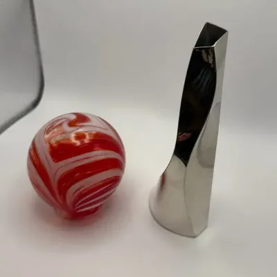 Catherine Tutt Pewter Twist Bud Vase & Red Swirl Art Glass Orb (2 Pcs)