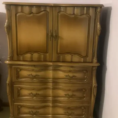 Vintage Elegant Wooden Large Dresser Bureau With Cabinets, Drawers