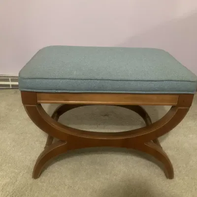 Small Wooden Ottoman With Green Blue Cushion