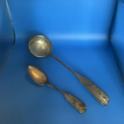 Antique Silver-Plated Sauce Ladle & Serving Spoon Set - 2 pcs