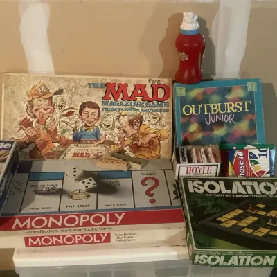 Vintage and Modern Board Game Lot - Mad, Boggle, Monopoly, Cards, Isolation, Outburst Jr, Etc.