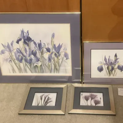 Lot of 4 Framed Purple and Blue Floral Prints
