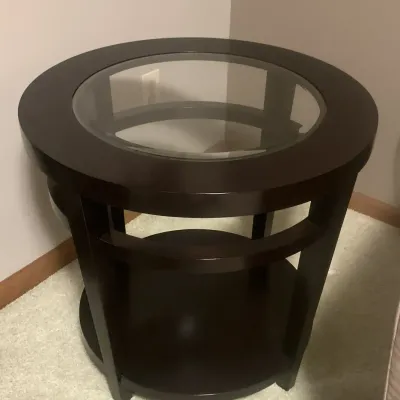 Small Hammary Dark Wood and Glass Round End Table
