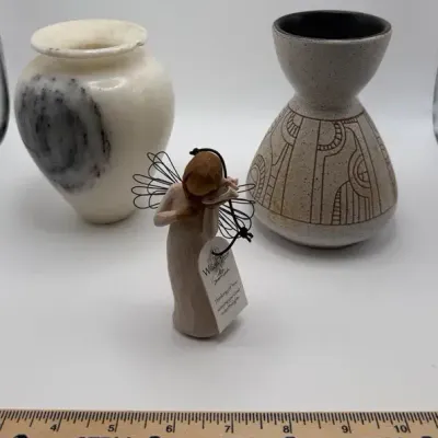 Vermont Marble Vase, Lapid Israel Pottery & Willow Tree Figurine Lot