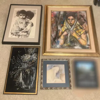 Lot of 4 Framed Decorative Wall Art - Prints Drawings Paintings Etc. Featuring People, Flowers