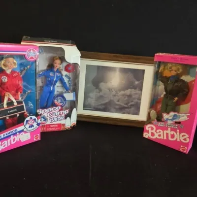 8 - Barbie Air Force and Space Camp
Three unopened boxed Mattel Barbie dolls: Air Force Barbie (Stars 'n Stripes Limited Edition)...