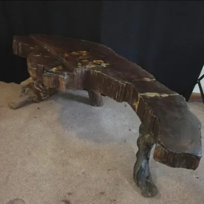 4 - Live Edge Wood Slab Coffee Table
This live edge coffee table measures 51" x 21" and stands 16" tall. It features a...