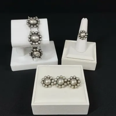 Sterling Silver Flower Ring, Bracelet, Brooch Set*