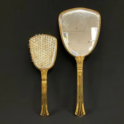 Vintage Handheld Mirror And Brush