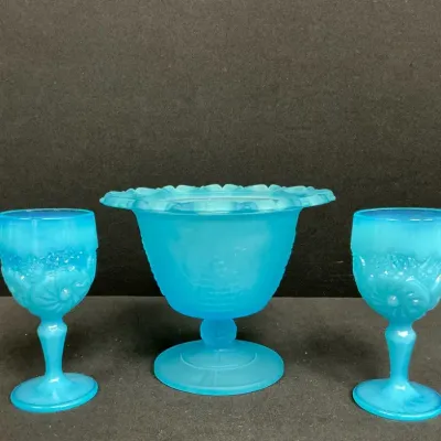 Satin & Opalescent Blue Glass Collection 