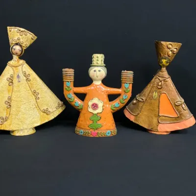 Vintage Mexican Paper Maché Candle Holders