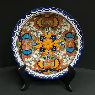 Large Hand-Painted Mexican Talavera Ceramic Decorative Bowl