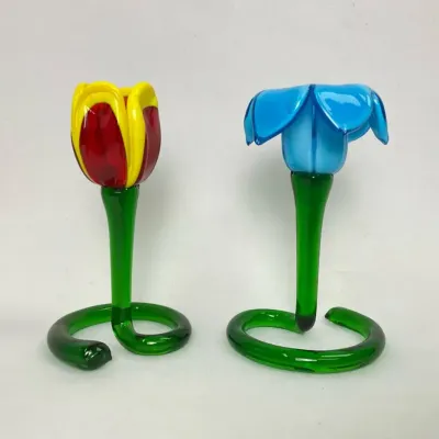 Murano Blown Glass Floral Candle Holders