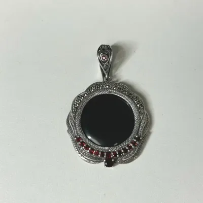 Sterling, Onyx & Stone Pendant *