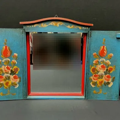 Hand Painted Wooden Miniature Cabinet With A Mirror