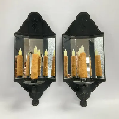 Vintage Metal Wall Sconce Candle Holder And Reflector 