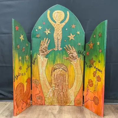 Hand-Painted Wooden Triptych
