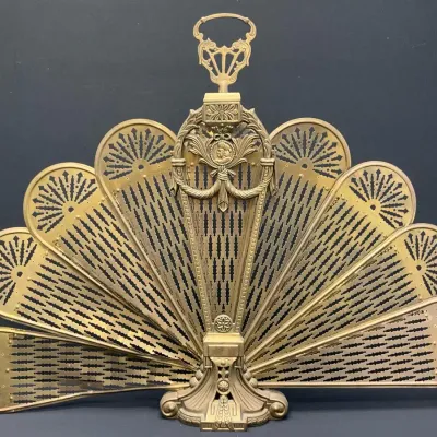 Art Deco Brass Folding Fireplace Fan