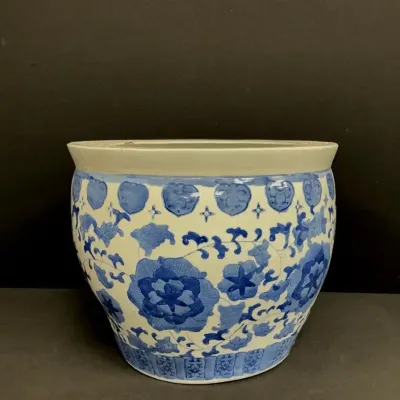 Chinese Blue & White Fishbowl Planter