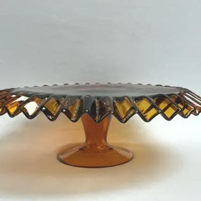 Tortoise Shell Glass Pedestal Cake Plate