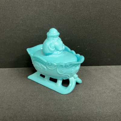 Westmoreland Blue Opalescent Slag Milk Glass Santa On Sleigh 