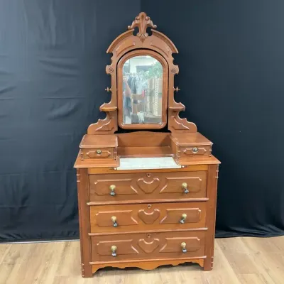 Walnut Victorian Dresser And Mirror