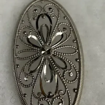 14k solid white gold oval filigree flower medallion pendant