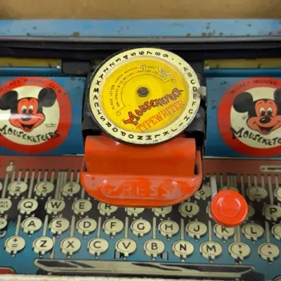 Vintage 1950s Walt Disney Mickey Mouse Club Mouseketeer Typewriter toy, manufactured by T. Cohn Inc.