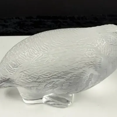 Vintage Lalique frosted crystal "Perdrix" (Quail/Partridge) figurine from France