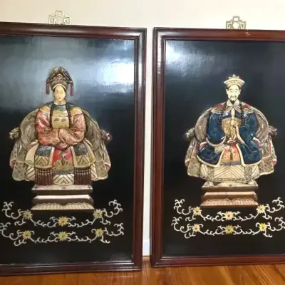 Vintage Qing Dynasty Style Emperor and Empress Wall Panels