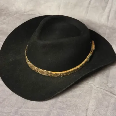 Vintage Harley Davidson Black Wool Western Cowboy Hat With Genuine Rattlesnake Rattle