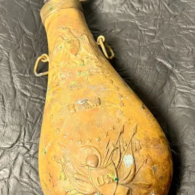 Vintage Copper + Brass Gun Power “Peace” Flask