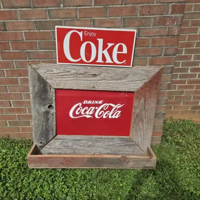 Large Coca-Cola Sign With Shelf And Wood Frame And Small Tin Coca-Cola Sign