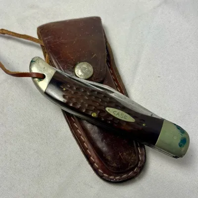 Vintage Case XX Folding Hunting Knife With Leather Sheath 