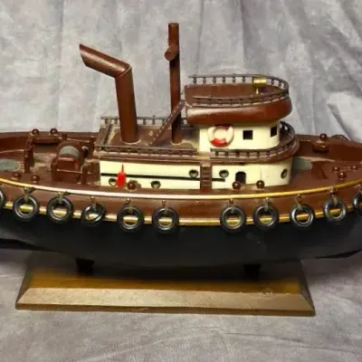 Handcrafted Wooden Harbor Tug Boat