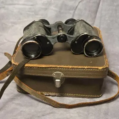 WWII German Military Service Binoculars With Brown Leather Case