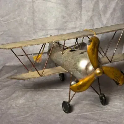 Metal Biplane Sculpture 
