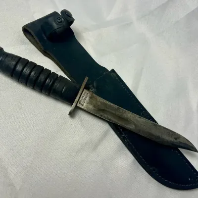 Vintage Utica Kutmaster M3 Fighting Knife With Leather Scabbard
