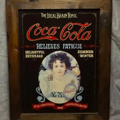 Vtg. 1970s Coca-cola Framed Reverse-Glass Advertising Sign