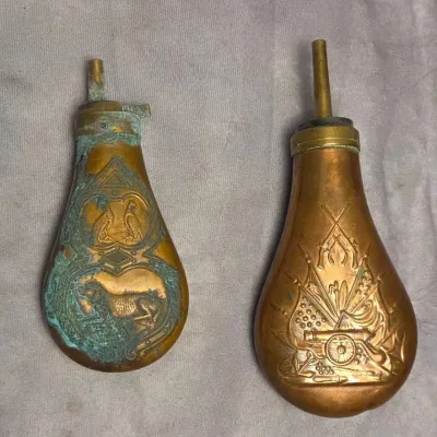 Copper And Brass Powder Flasks Set Of 2
