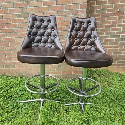 Pair Of Leather Full Back Bar Stools