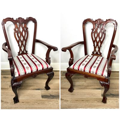 Set of 2 Solid Wood Intricately Carved Captain’s Chairs 